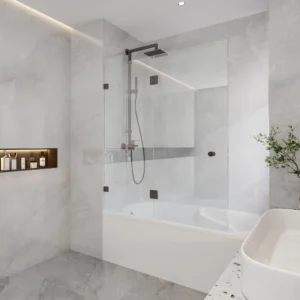 Bathtub Screen Hinged Door with L Brackets Clear Tempered Australian Standard 10mm Toughen Glass