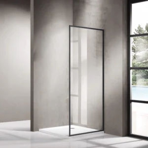 Black Framed Walk-in Single Panel 10mm Australian Standard Clear Tempered Toughen Glass install Without Support bar