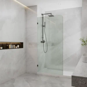 Frameless Walk-in Single Panel Curved Corner Clear Tempered 10mm Australia Standard Toughen Glass install with L Shape Wall Bracket
