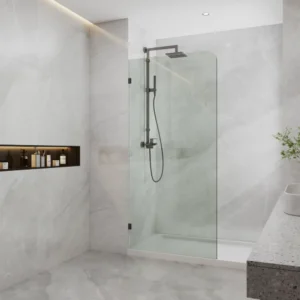 Frameless Walk-in Single Panel Curved Corner Clear Tempered 10mm Australia Standard Toughen Glass install with L Shape Wall Bracket