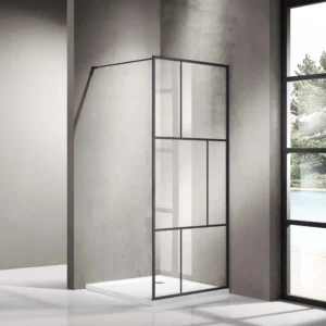 Black Framed Walk-in Single Panel 8 Printed Grills 6mm Australian Standard Clear Tempered Toughen Glass install With Support bar